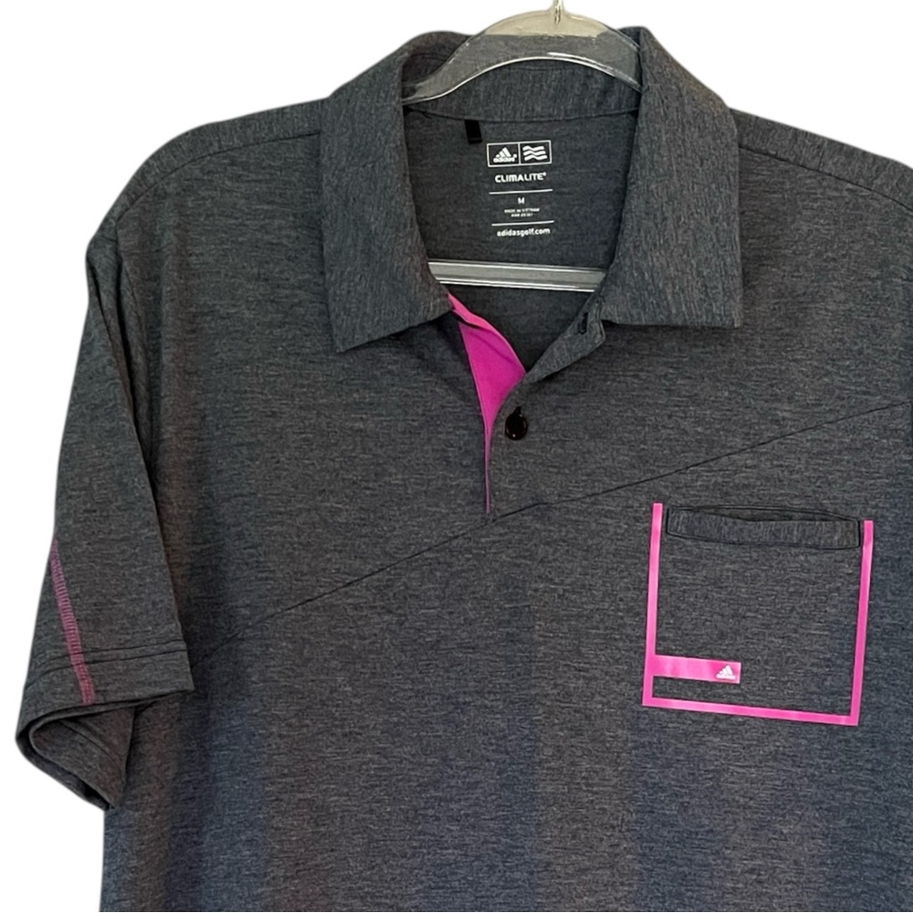 Adidas Golf Climalite Heather Blue Gray Pink Lightweight Polo Shirt Men’s Size M